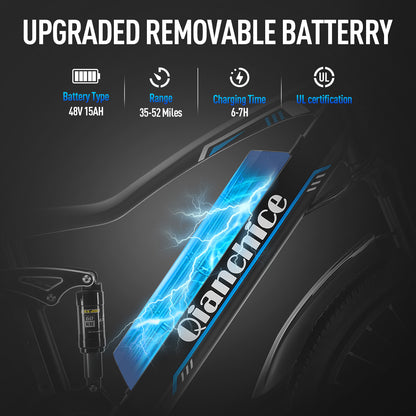 Q19 removable battery for ebikes  48V 15AH 35-52mile range UL certification