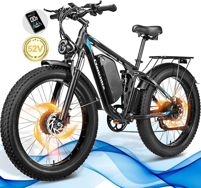 4000W Peak Dual Motors Electric Bike for Adults, 52V30AH Electric Bicycle with 24"X4"Fat Tire, Up to 41MPH 93 Miles Range, Hydraulic Disc Brake Snow Mountain Bike E-Bike for Men Women