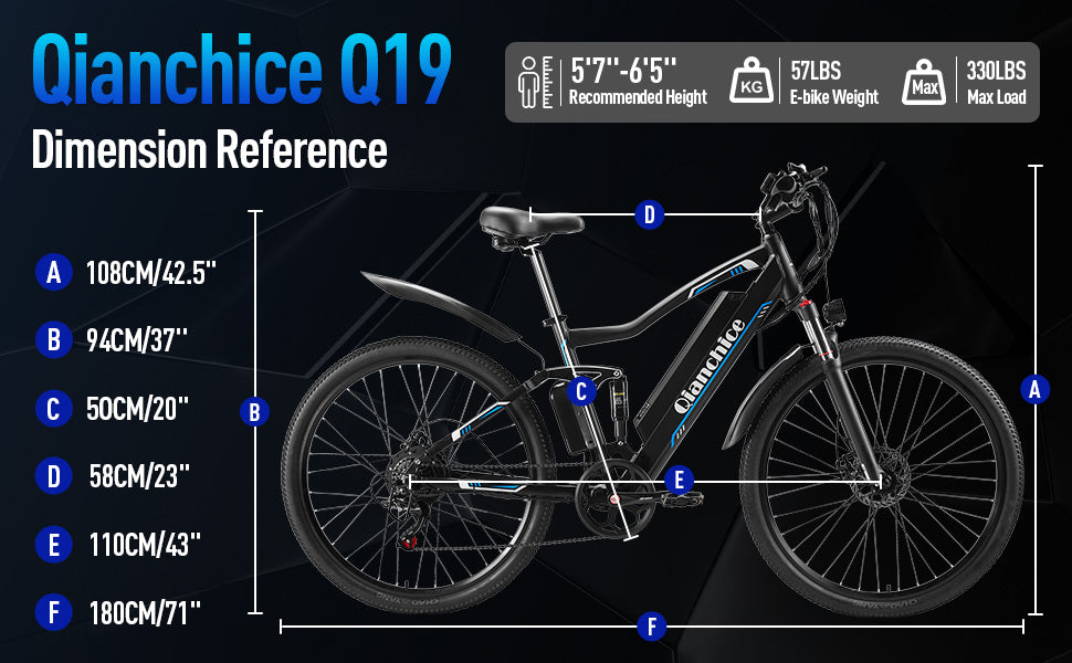 Q19 1000W(Peak) 32MPH Electric Bicycles with 48V 15AH Removable Battery Full Suspension 29"*2.1" Mountain E-Bike - qianchice  ebike