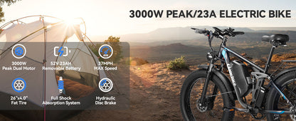 Q8Pro E mountain Electric Bicycle 3000W(Peak) Fat Tire Cheap Price Best E mountain bike