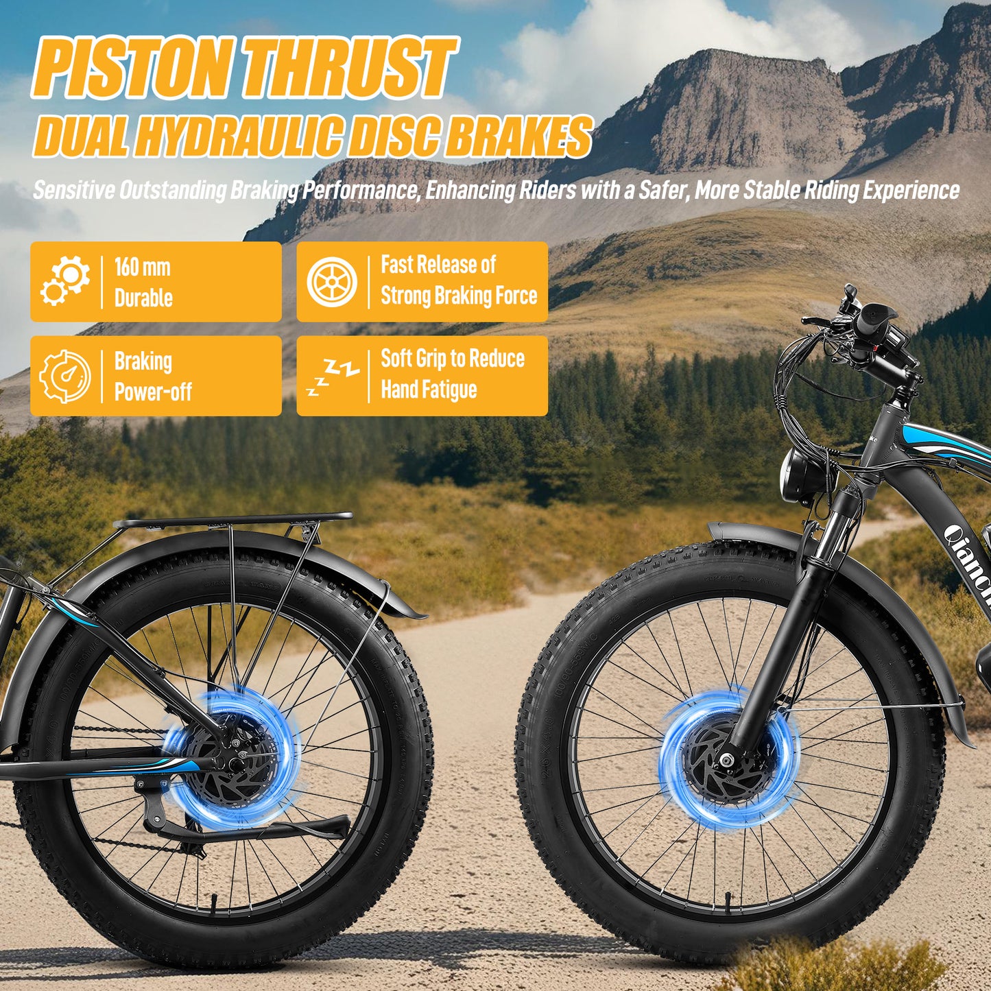 E cycle piston thrust dual hydraulic disc brakes ebikes