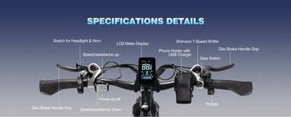 Q9 34MPH Bicycles Electric 19.2AH 998.4WH Removable Battery & 87Miles 26''X4'' Electric Bike - qianchice  ebike